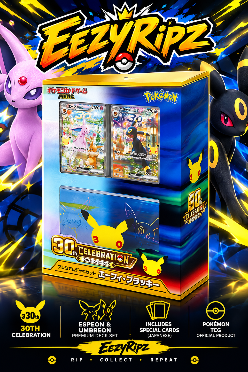 Pokemon TCG: 30th CELEBRATION Premium Deck Set Espeon & Umbreon JAPANESE